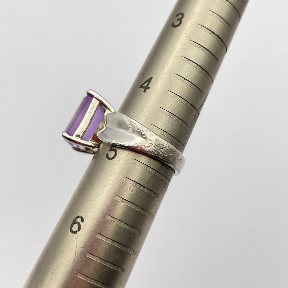 Sterling Silver Amethyst Purple Color Emerald Cut Solitaire CZ Cocktail Ring - Picture 7 of 10